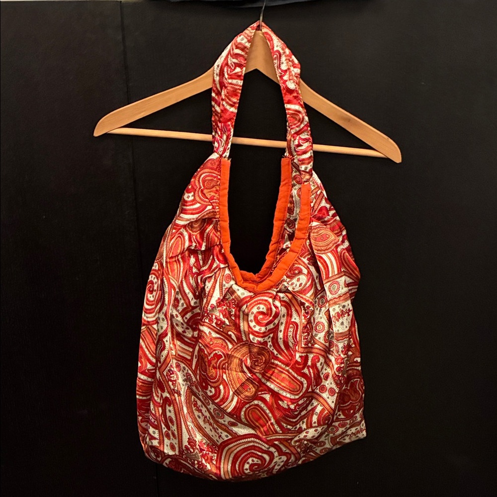 Paisley Red and Orange Women's silky Bag with Red cotton lining